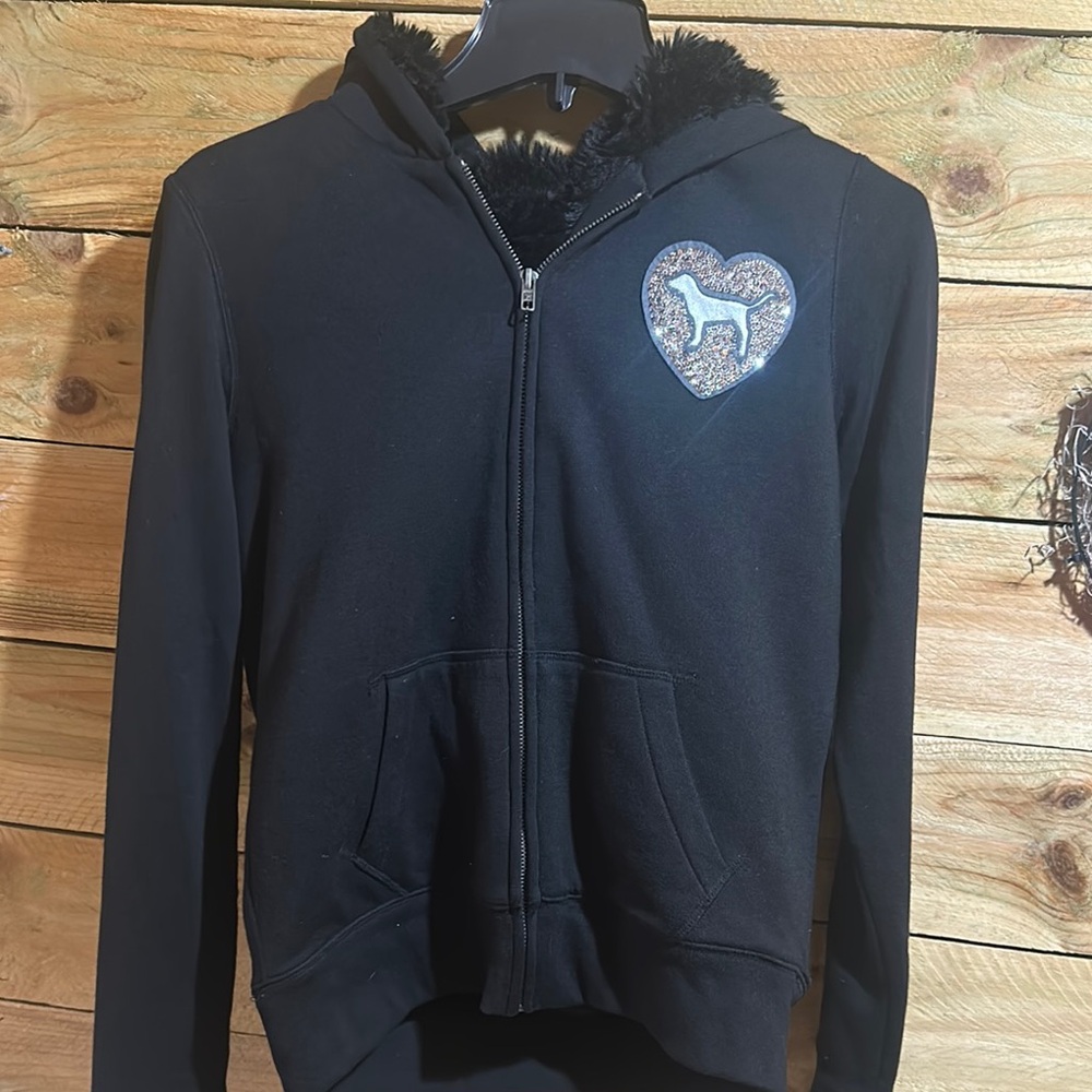 Black PINK Hoodie with Heart Patch size S